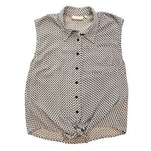 Kenar Womens Blue Geometric Diamond Tie Front Sleeveless Button Down Blouse M